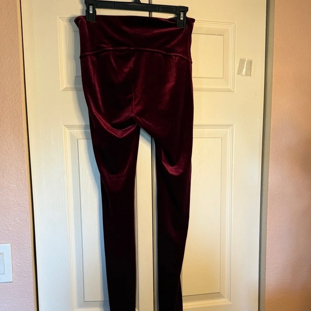 SPANX High Waisted Deep BurgundyVelvet Leggings Size L
